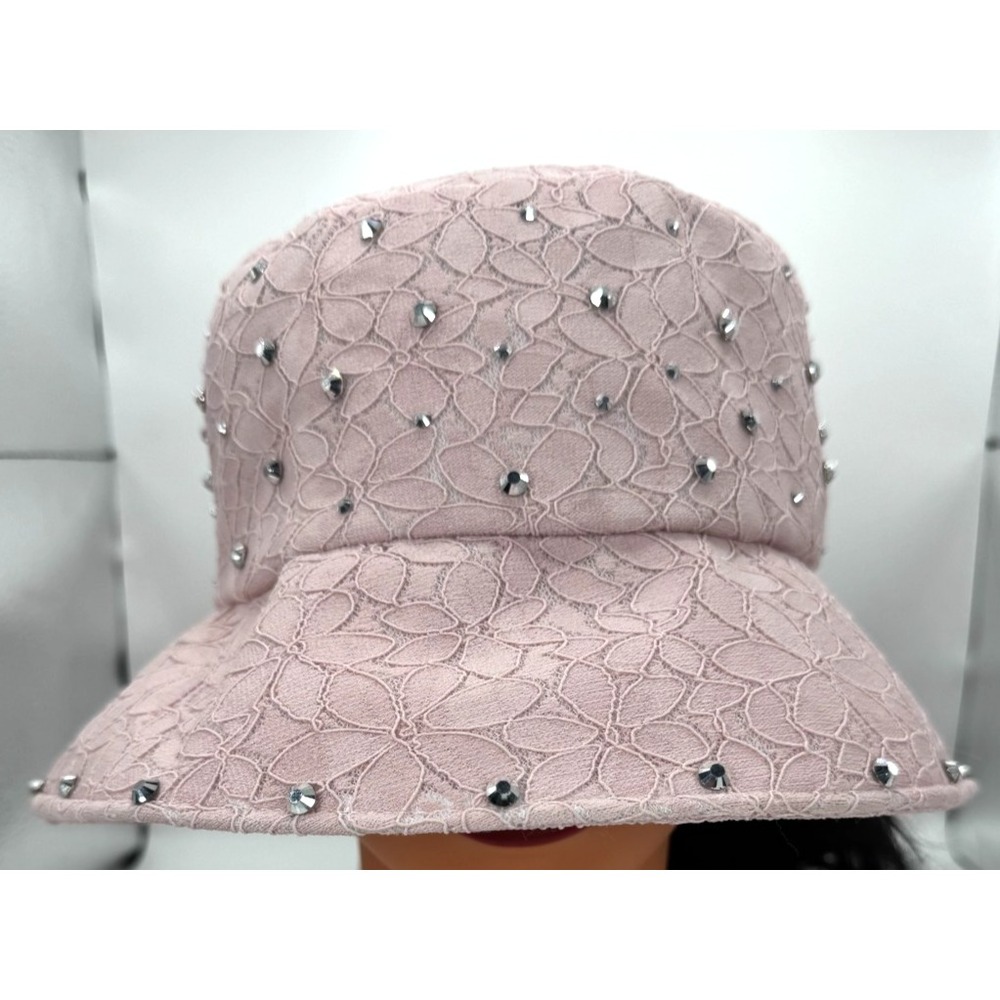 Marcus Adler Elegant Pink Lace Women's Bucket Hat with Rhinestones